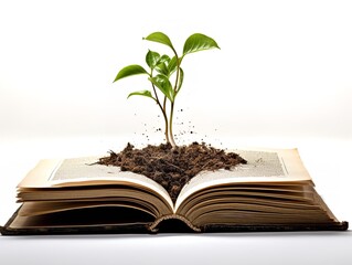 Seedling Growing in Open Book Knowledge and Growth Isolated on White Background AI Generated