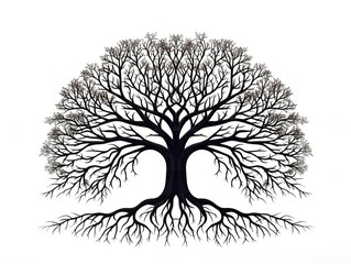 Tree Silhouette with Deep Roots Stability and Growth Isolated on White Background AI Generated