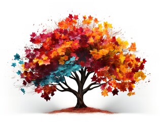 Tree with Multicolored Leaves Diversity and Change Isolated on White Background AI Generated