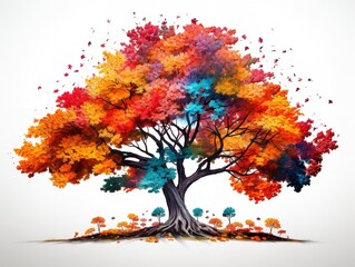 Fototapeta premium Tree with Multicolored Leaves Diversity and Change Isolated on White Background AI Generated