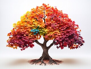 Tree with Multicolored Leaves Diversity and Change Isolated on White Background AI Generated