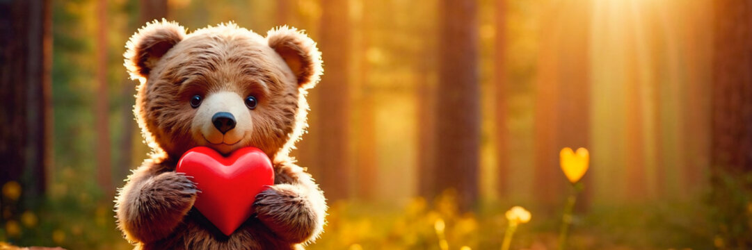 Brown Teddy Bear Holding Red Heart - Gift Of Love for Someone Special. An adorable brown teddy bear grasping a red heart-shaped symbol of love and affection.