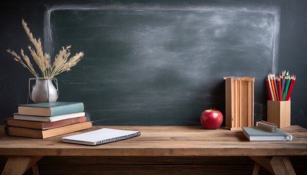 education image empty table and blackboard