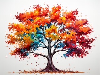 Obraz na płótnie Canvas Tree with Multicolored Leaves Diversity and Change Isolated on White Background AI Generated