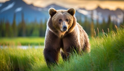 alaskan brown grizzly bear - obrazy, fototapety, plakaty