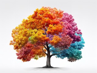 Tree with Multicolored Leaves Diversity and Change Isolated on White Background AI Generated
