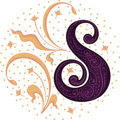 Medieval letter S .Font .Alphabet . Typeface . Ancient book miniature .