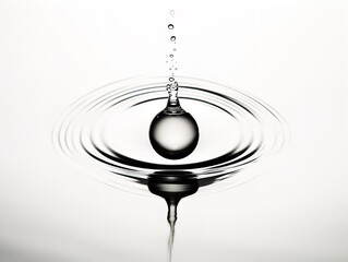 Water Droplet Creating Ripples Impact and Influence Isolated on White Background AI Generated - obrazy, fototapety, plakaty