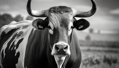 black and white imponent bull portrait