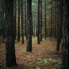 Obraz premium Serene Forest Scene with Majestic Pine Trees