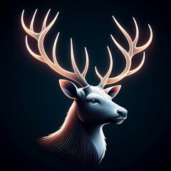 logo of deer portrait glowing big head 3d illustration in Vector Illustration black Background with space for copy created with generative ai