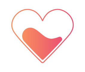 Fluid in the Heart. Red-orange Gradient colors. Contour line. Valentine card. Water in a heart-shaped vessel. Symbol of Love, cupid, amorous. Linear image. Isolated. Vector illustration