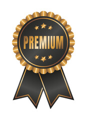 Black and gold premium badge. Vector and PNG on transparent background.