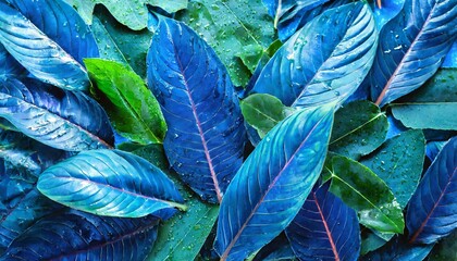 wet fresh tropical blue leaves background