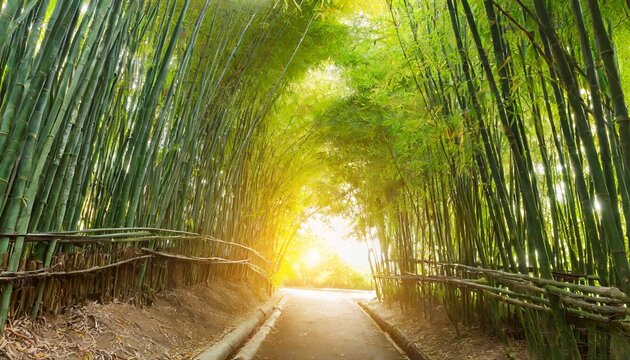 tunnel bamboo tree with sunlight