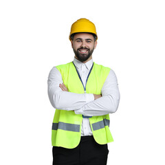 Engineer in hard hat on white background