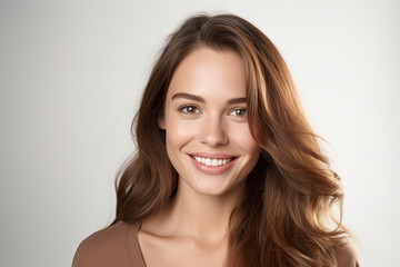 Naklejka premium Beautiful portrait of stunning attractive brunette woman in studio setting