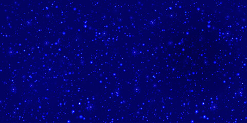 Night starry sky seamless pattern vector illustration. winter holidays template background. Stars and snowflakes repeat wallpaper for fairy, space design. Universe endless backdrop. dark blue colors
