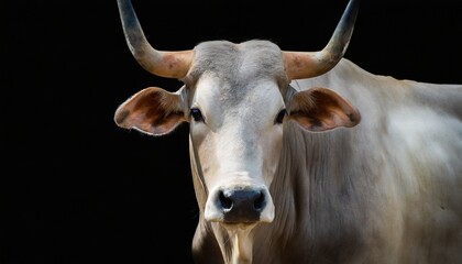 portrait of a bull with black background