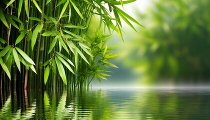 bamboo background lush foliage with reflection in the water - obrazy, fototapety, plakaty