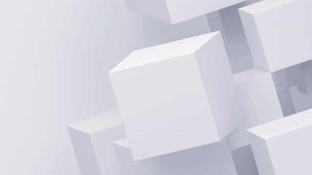 Geometric composition with white cubes, 4k seamless looped animation, 3d render