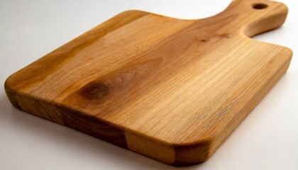 wooden cutting board on a white background close up