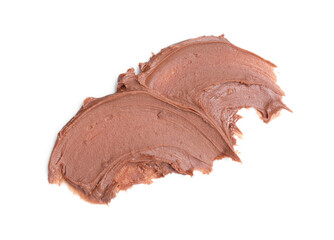 Smears of tasty nut butter isolated on white, top view