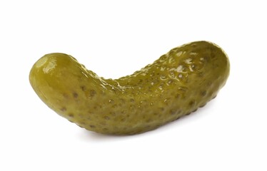 One tasty pickled cucumber isolated on white