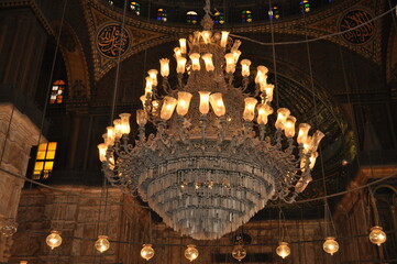 Chandelier Inside Mosque Mohamed Aly Basha inside Castle Salah El Din in Cairo, Egypt