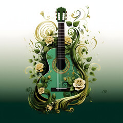 baroque theme flamenco guitar - obrazy, fototapety, plakaty