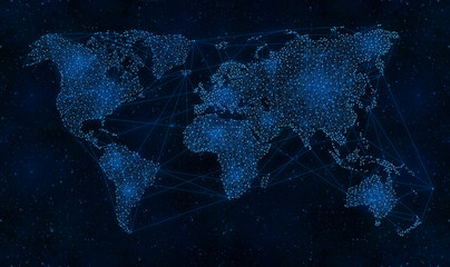 Wold Map on Night Sky Universe, Global Network and Communications Concept