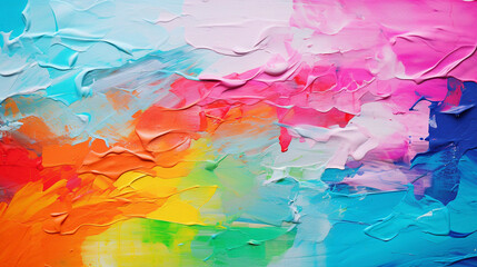 close up of abstract rough colorful multicolored rainbow canvas painting texture