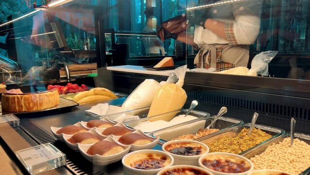 Pastry shop with delicious sweet cakes in 5 stars resort spa hotel 