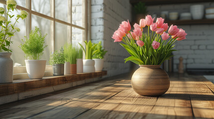 tulips in a vase - obrazy, fototapety, plakaty