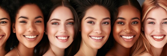 Portrait of young multiracial women standing together and smiling at camera