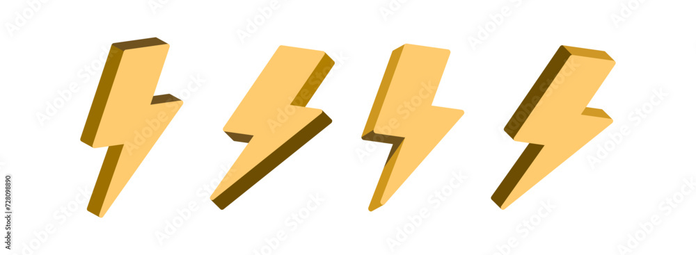 Poster 3d flash thunder power icon, flash lightning bolt icon with thunder bolt - electric power icon symbo