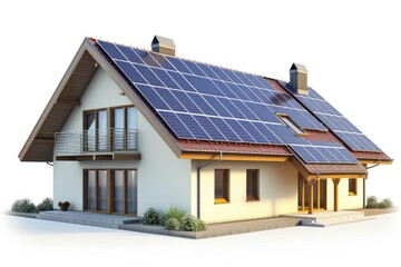 Fototapeta premium House with solar panels isolated on white background