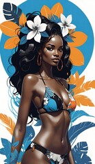 girl in bikini with flowers