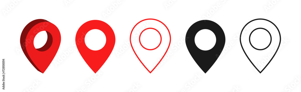Poster 3d location map pointer icon, place pin marker sign - isometric red gps map pointers in flat style, destination symbols. location pin line icon, Navigation sign