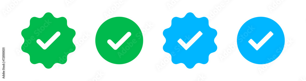 Aufkleber verified badge icon tick symbol vector approved check mark icon. blue green checkmark icons - certif