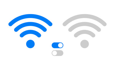 Wireless and wifi icon. Wi-fi internet signal symbol. On off toggle switch buttons vector set