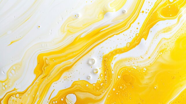 a White and yellow swirl pattern wallpaper with bubbles, in the style of conceptual painting, delicate chromatics, fluid acrylics, white background, mixes painting and ceramics - generative ai
