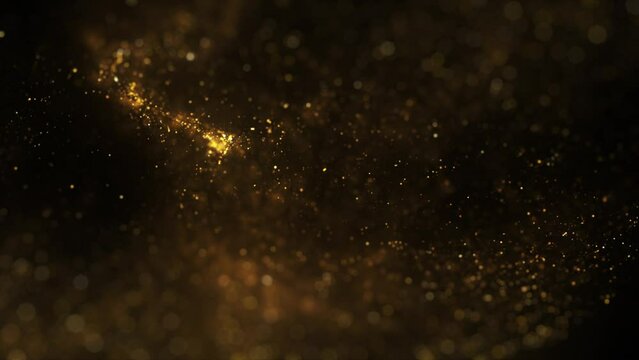 Background with movement of golden particles and stars, place for text, award background