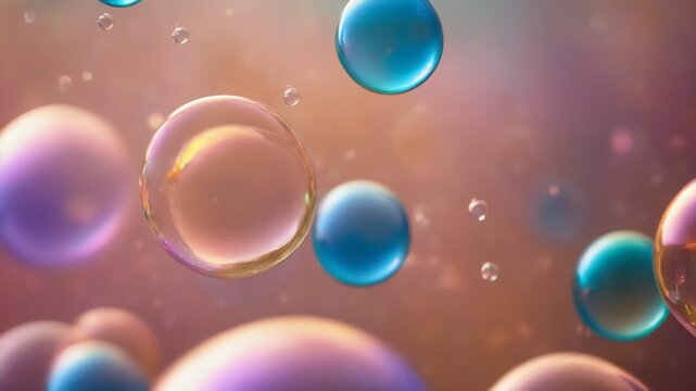 Beautiful soap bubbles in delicate pastel colors, colorful background with bubbles shimmering in the light.Ai generative