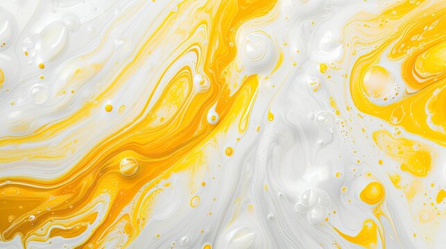a White and yellow swirl pattern wallpaper with bubbles, in the style of conceptual painting, delicate chromatics, fluid acrylics, white background, mixes painting and ceramics - generative ai