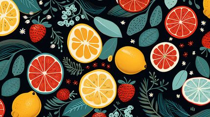 Playful Fruit Pattern - obrazy, fototapety, plakaty
