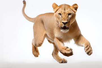 Obraz premium Lioness attacking portrait. Adorable big cat studio photography