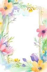 Pastel colors flowers frame with empty space for text. Pastel card mockup. Vertical