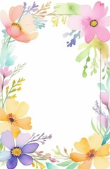 Pastel colors flowers frame with empty space for text. Pastel card mockup. Vertical - 728102683
