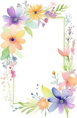 Pastel colors flowers frame with empty space for text. Pastel card mockup. Vertical